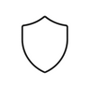 A minimalist black outline of a shield icon centered on a plain white background.