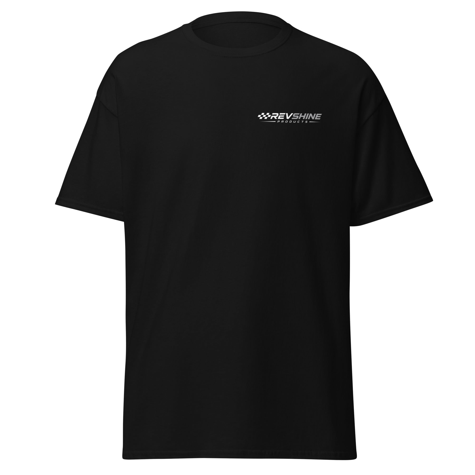 Black RevShine Logo T-Shirt featuring a classic unisex design with the RevShine Products logo on the front.
