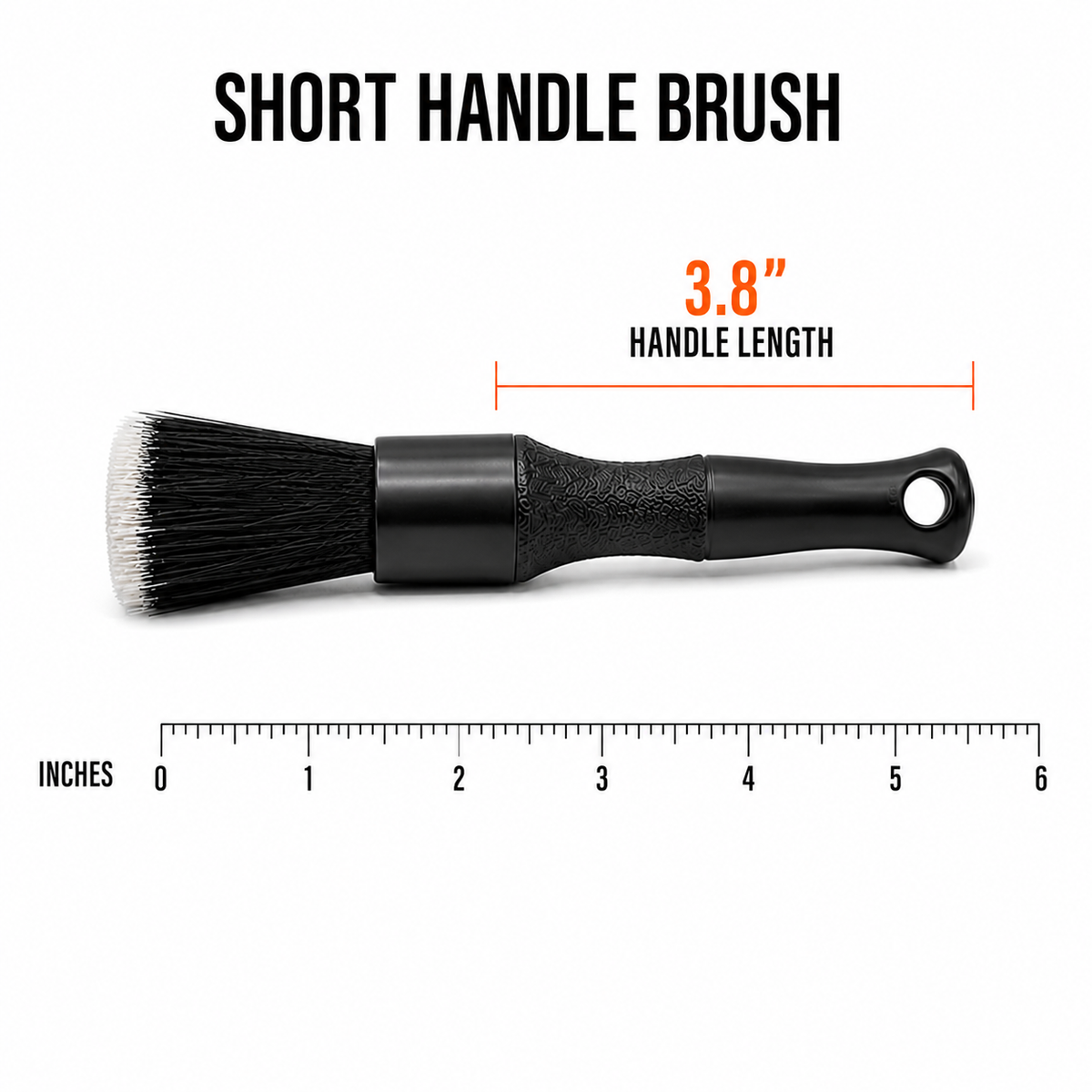 Short RevShine Products detailing brush with dense bristles for precise car cleaning and detailing tasks.