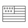 A minimalist black line art icon of the United States flag on a solid white background.