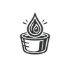 A minimalist black line-art icon of a dripping candle or wax drop above a small container, centered on a plain white background.